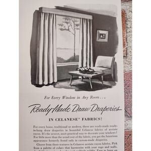 1950 Celanese Ready‎ Made Draw Draperies Vtg Print Ad